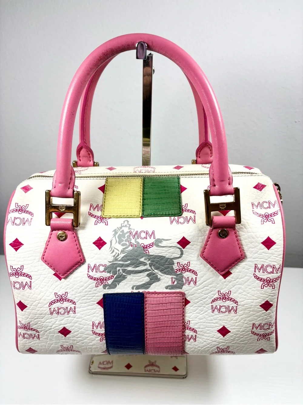 MCM Visetos Princess Lion Leather Boston Bag